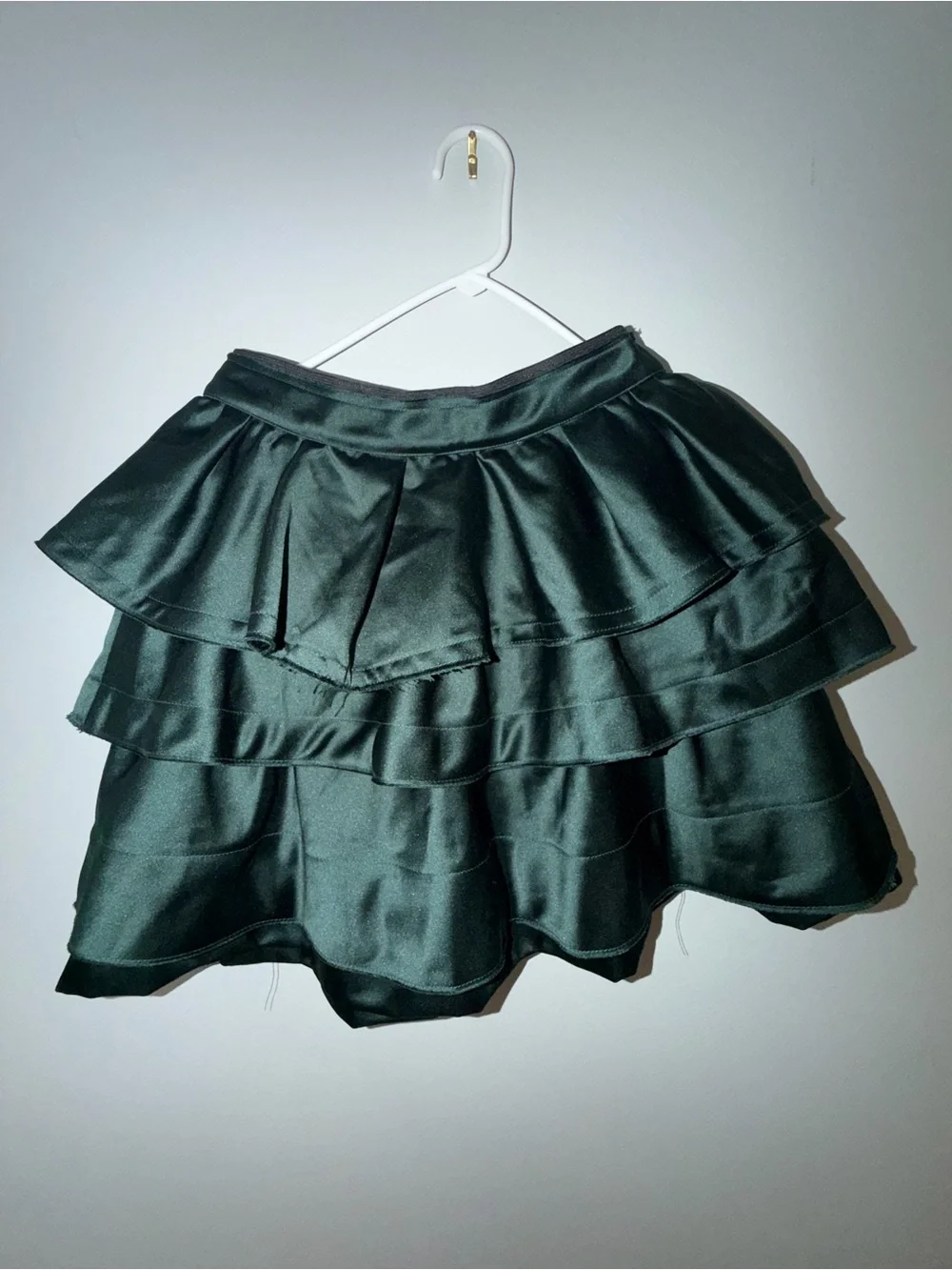 Zara Dark Green Tiered Satin Skater Mini Skirt